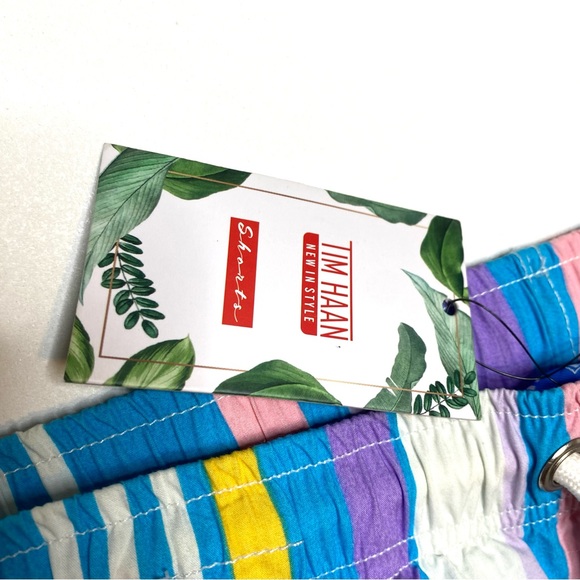 Tim Haan NWT Men’s Pastel Striped Boardies Board Shorts Swim Trunks Blue Medium - Picture 4 of 11